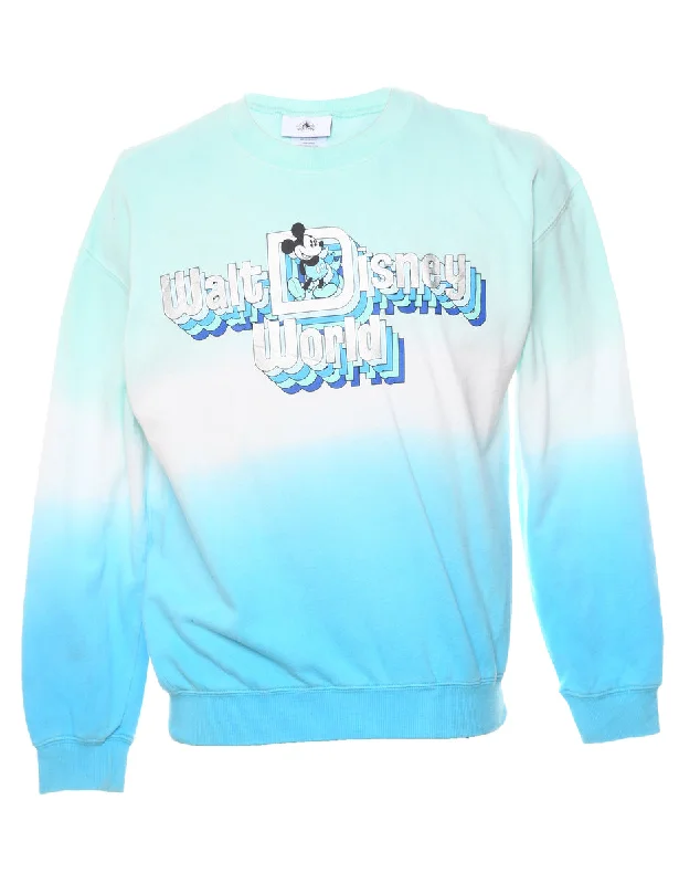 Micky Mouse Light Blue & White Disney Sweatshirt - S Hoodie with Hem Raw Edge Edgy Unfinished