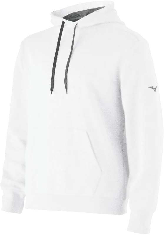 Mizuno Challenger Hoodie - White Hoodie with Hem Applique Textured Unique