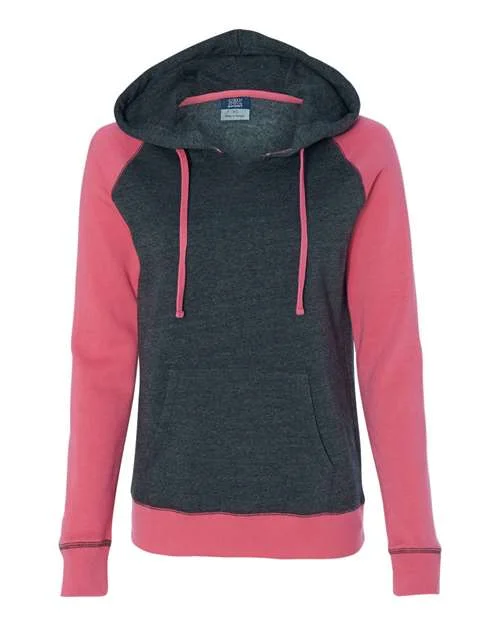 MV Sport W17127 Womens Harper Raglan Hooded Sweatshirt - Hyper Pink Charcoal Hooded Sweatshirt Casual Wear Street Style