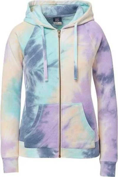 MV Sport W20150 Women's Stockton Angel Fleece Full-Zip Hooded Sweatshirt - Pastel Tie Dye Hoodie with Print Artistic Unique