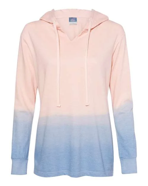 MV Sport W20185 Women's French Terry Ombr Hooded Sweatshirt - Cameo Pink Stonewash Hoodie with Button Classic Timeless