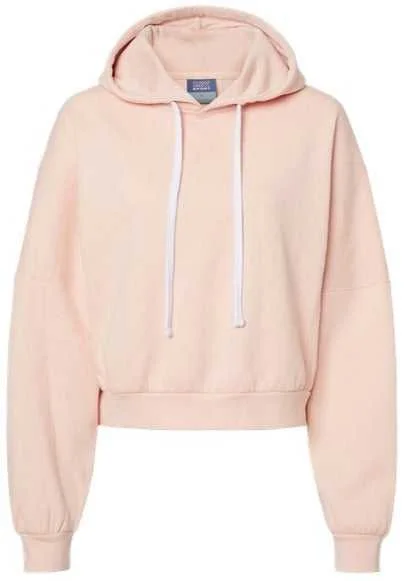 MV Sport W21751 Women's Sueded Fleece Cropped Hooded Sweatshirt - Cameo Pink Hoodie with Reflective Safety Nightwear