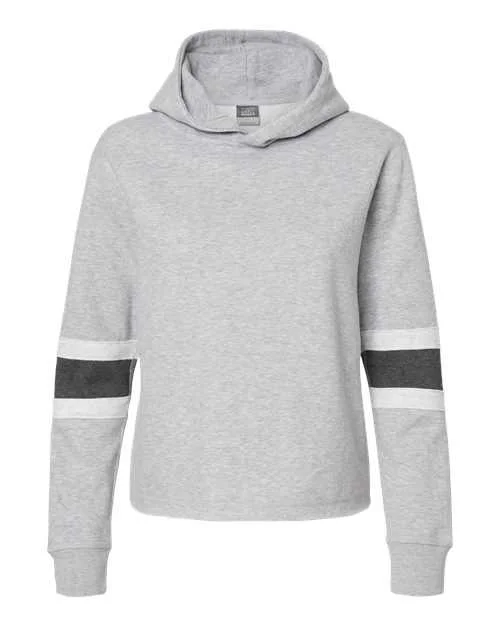 MV Sport W22135 Women's Sueded Fleece Thermal Lined Hooded Sweatshirt - Heather Ash Charcoal Hoodie with Gradient Ombre Colorful