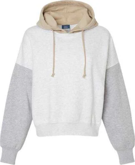 MV Sport W23716 Women's Sueded Fleece Colorblocked Crop Hooded Sweatshirt - Heather Hoodie with V-Neck Classic Versatile