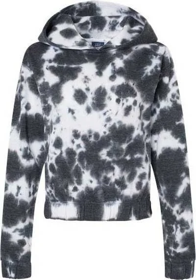 MV Sport W23718 Women's Sueded Fleece Tie-Dyed Crop Hooded Sweatshirt - Charcoal Hoodie with Full-Zip Functional Layering