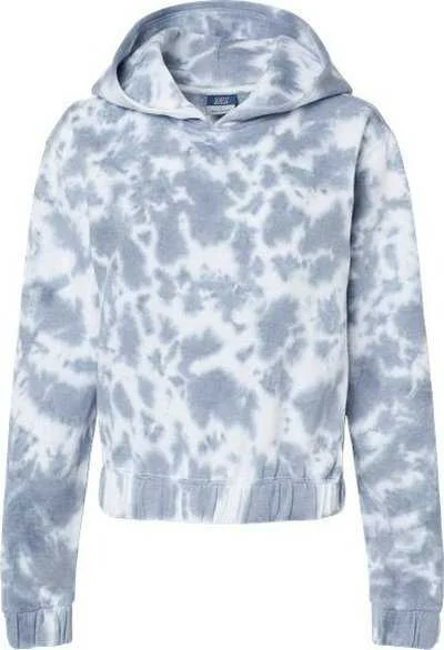 MV Sport W23718 Women's Sueded Fleece Tie-Dyed Crop Hooded Sweatshirt - Stonewash Hoodie with Toggle Buttons Decorative Unique