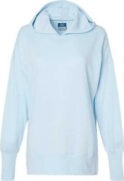 MV Sport W23720 Women's French Terry Hooded Sweatshirt - Arctic Blue Hoodie with Drawstring Waist Adjustable Fitted