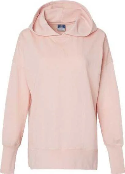 MV Sport W23720 Women's French Terry Hooded Sweatshirt - Cameo Pink Hoodie with Side Slits Relaxed Casual