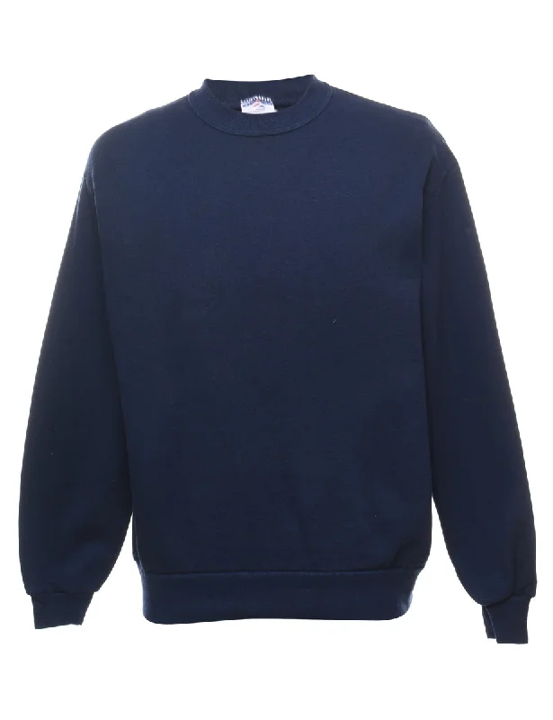 Navy Plain Sweatshirt - L Hoodie with Lining Warm Insulated