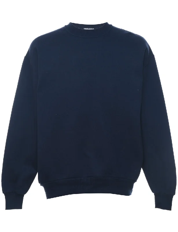 Navy Plain Sweatshirt - L Hoodie with Magnetic Closure Innovative Modern