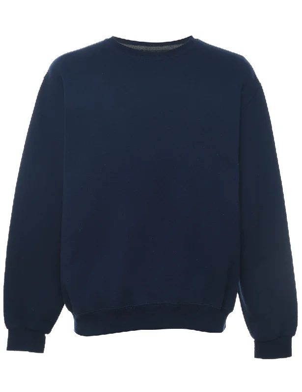 Navy Plain Sweatshirt - L Hoodie with Full-Zip Functional Layering