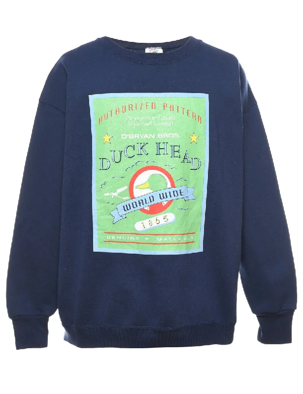Navy Printed Sweatshirt - XL Hoodie with Relaxed Fit Easy Casual