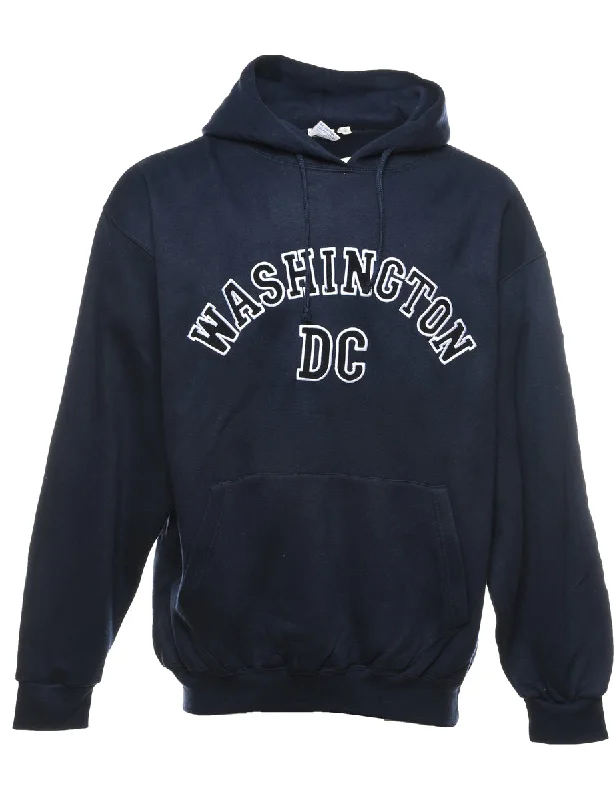 Navy & White Washing DC Printed Hoodie - XL Hoodie with Cuffed Sleeves Snug Secure