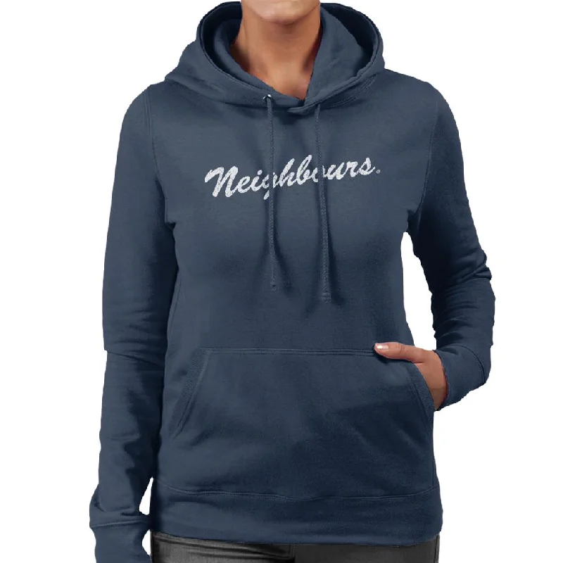 Neighbours White Logo Women's Hooded Sweatshirt Hoodie with Batwing Sleeves Loose Dramatic