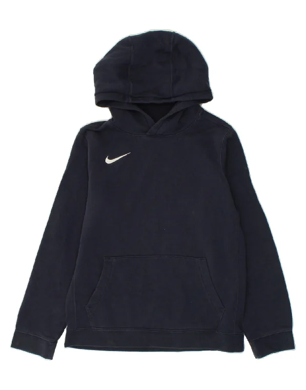 NIKE Boys Hoodie Jumper 12-13 Years Large Navy Blue Cotton Hoodie with Hem Frayed Vintage Worn NIKE Boys Hoodie Jumper 12-13 Years Large Navy Blue Cotton Hoodie with Hem Frayed Vintage Worn
