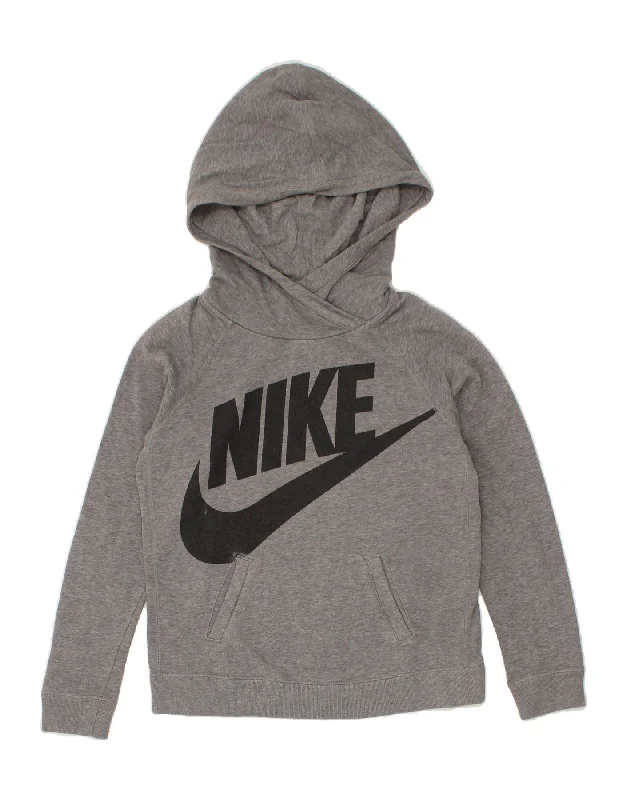 NIKE Girls Tall Graphic Hoodie Jumper 13-14 Years XL Grey Cotton Hoodie with Slit Hem Functional Movement NIKE Girls Tall Graphic Hoodie Jumper 13-14 Years XL Grey Cotton Hoodie with Slit Hem Functional Movement