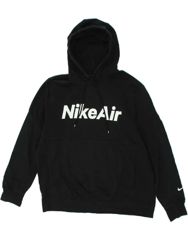 NIKE Mens Graphic Hoodie Jumper XL Black Cotton Hoodie with Thumb Holes Functional Cozy