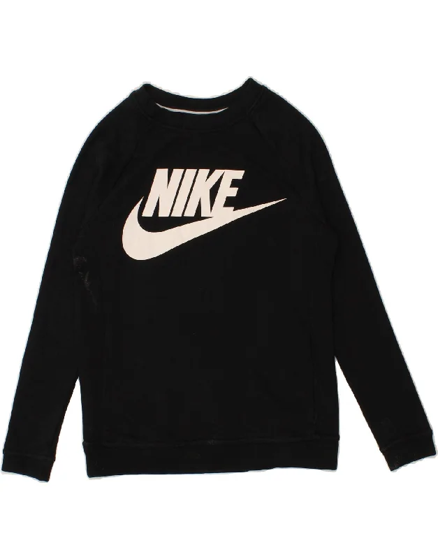 NIKE Womens Graphic Sweatshirt Jumper UK 6 XS Black Cotton Hoodie with Print Artistic Unique NIKE Womens Graphic Sweatshirt Jumper UK 6 XS Black Cotton Hoodie with Print Artistic Unique