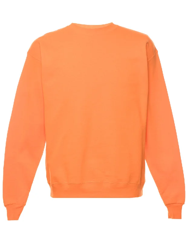 Orange Plain Sweatshirt - M Hoodie with Hem Detail Decorative Unique