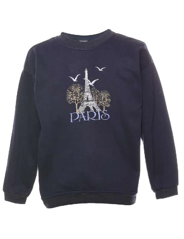 Paris Embroidered Sweatshirt - L Hoodie with Pattern Geometric Abstract