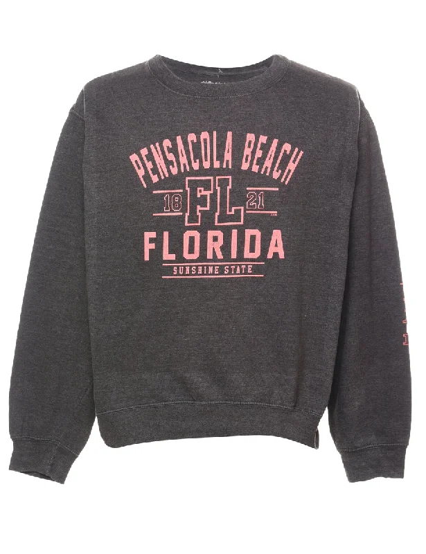 Pensacola Beach Florida Dark Grey & Pale Pink Printed Sweatshirt - L Hoodie with Lining Warm Insulated Pensacola Beach Florida Dark Grey & Pale Pink Printed Sweatshirt - L Hoodie with Lining Warm Insulated