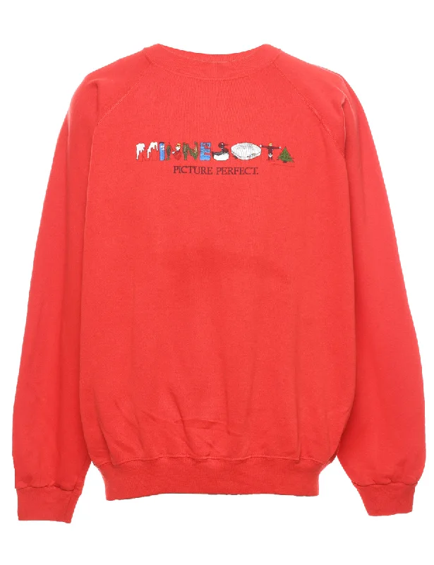 Picture Perfect Red Sweatshirt - XL Hoodie with Rolled Sleeves Casual Relaxed