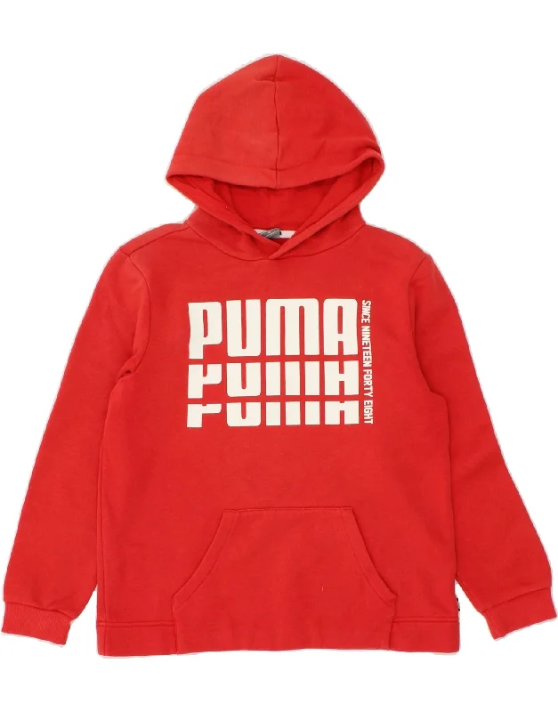 PUMA Boys Graphic Hoodie Jumper 11-12 Years Red Cotton Hoodie with Oversized Fit Loose Comfortable PUMA Boys Graphic Hoodie Jumper 11-12 Years Red Cotton Hoodie with Oversized Fit Loose Comfortable