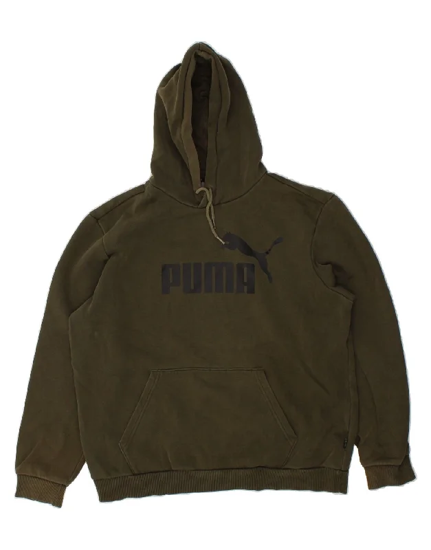 PUMA Mens Graphic Hoodie Jumper Large Khaki Cotton Hoodie with Relaxed Fit Easy Casual