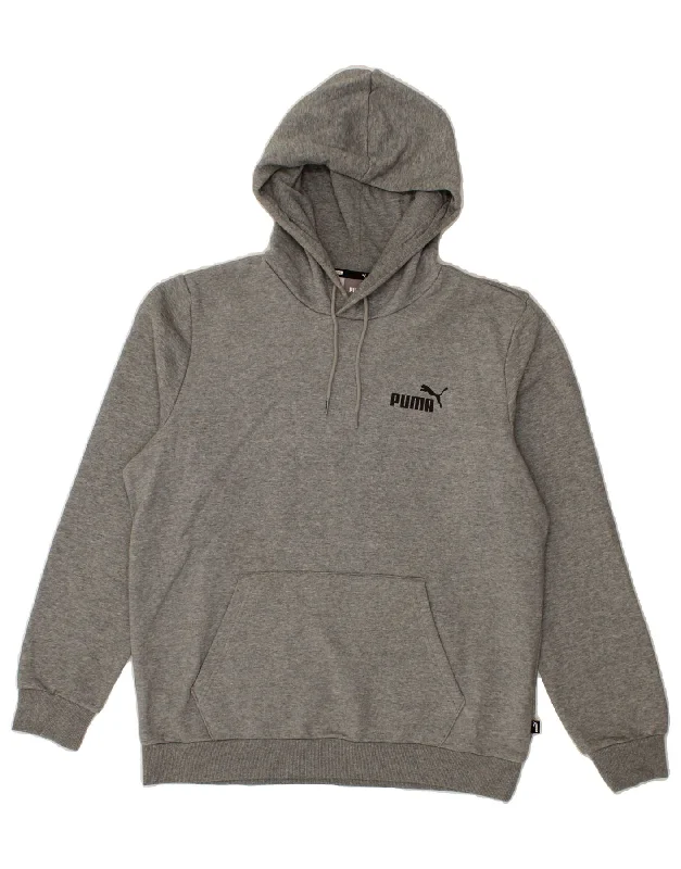 PUMA Mens Hoodie Jumper Medium Grey Cotton Hoodie with Raglan Sleeves Sporty Comfortable PUMA Mens Hoodie Jumper Medium Grey Cotton Hoodie with Raglan Sleeves Sporty Comfortable