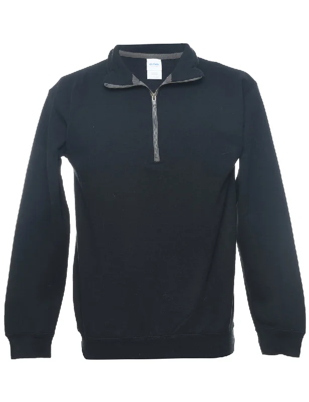 Quarter-Zip Black Plain Sweatshirt - S Hoodie with Hood Adjustable Protection