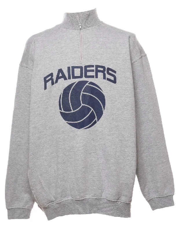 Quarter-Zip Grey & Navy Raiders Printed Sweatshirt - L Hoodie with Back Slit Movement Comfort Quarter-Zip Grey & Navy Raiders Printed Sweatshirt - L Hoodie with Back Slit Movement Comfort