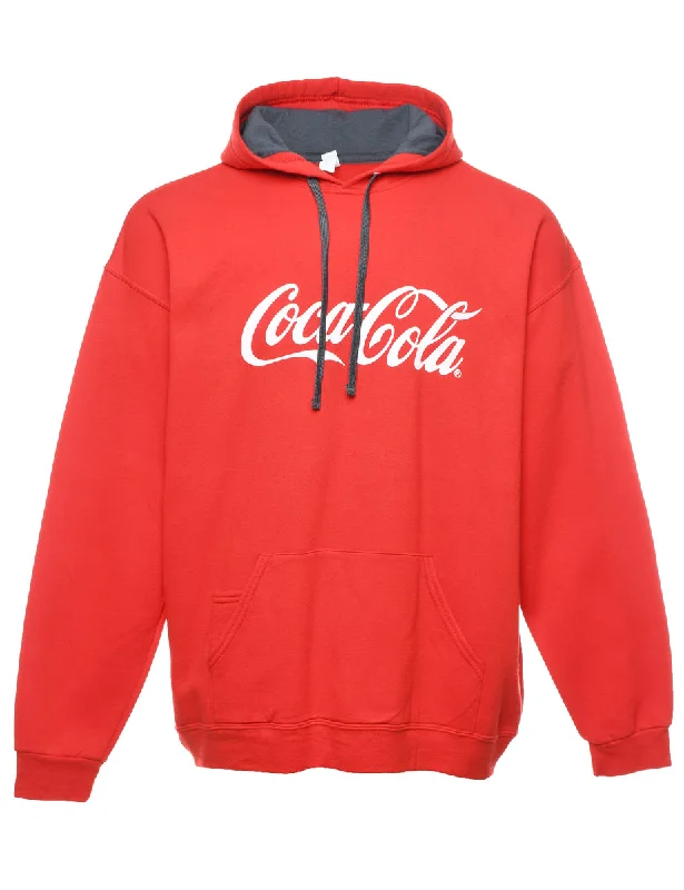 Red Coca-Cola Printed Hoodie - XL Hoodie with Raglan Sleeves Sporty Comfortable
