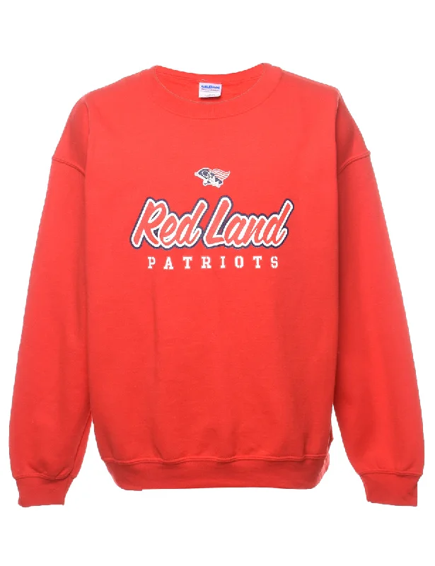 Red Land Patriots Printed Sweatshirt - L Hoodie with Ribbed Hem Stretchable Secure