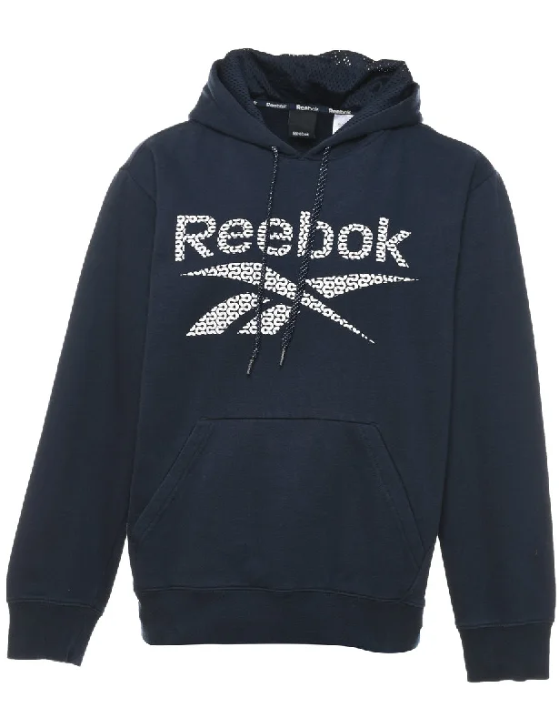 Reebok Navy Printed Hoodie - M Hoodie with Hood Adjustable Protection