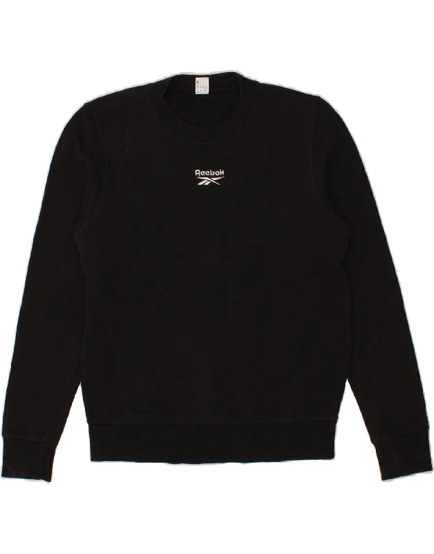 REEBOK Womens Sweatshirt Jumper UK 8/10 Small Black Cotton Hoodie with Hem Drawcord Adjustable Customizable REEBOK Womens Sweatshirt Jumper UK 8/10 Small Black Cotton Hoodie with Hem Drawcord Adjustable Customizable