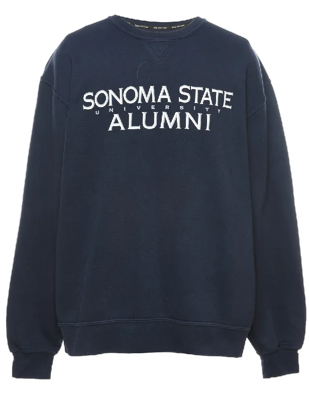Sonoma State University Navy & White Printed Sweatshirt - XL Hoodie with Set-In Sleeves Structured Classic Sonoma State University Navy & White Printed Sweatshirt - XL Hoodie with Set-In Sleeves Structured Classic