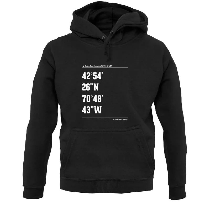Surfing Coordinates Hampton Beach Unisex Hoodie Zip Hoodie Drawstring Kangaroo Pocket Surfing Coordinates Hampton Beach Unisex Hoodie Zip Hoodie Drawstring Kangaroo Pocket