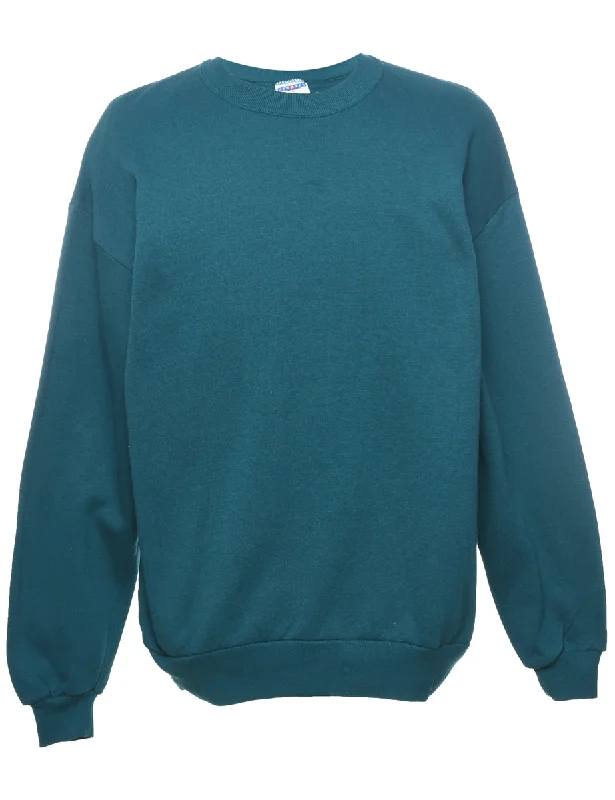 Teal Plain Sweatshirt - XL Hoodie with Hem Elastic Stretchable Comfortable