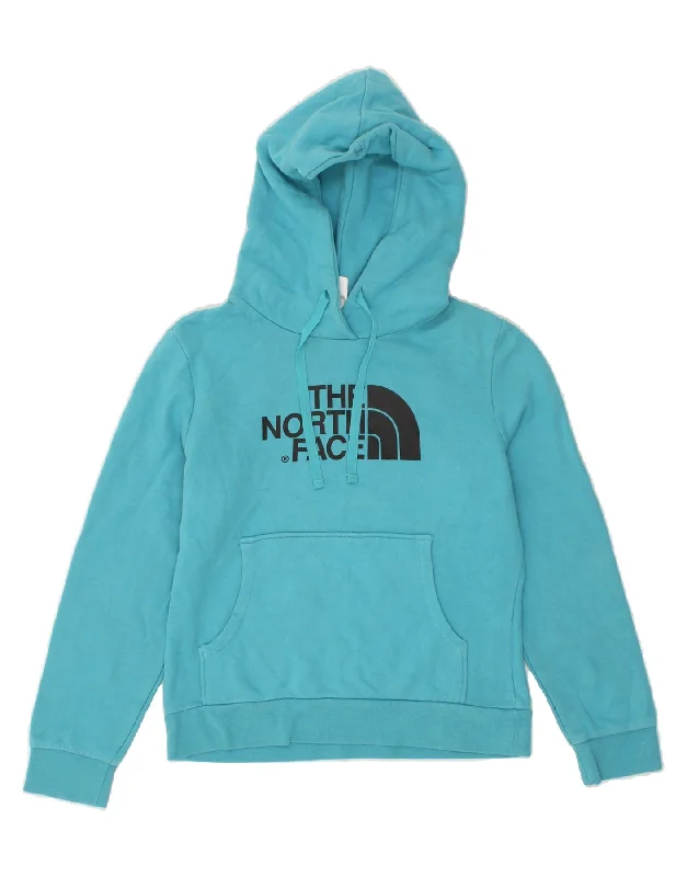 THE NORTH FACE Womens Graphic Hoodie Jumper UK 12 Medium Blue Cotton Hoodie with Ribbed Hem Stretchable Secure