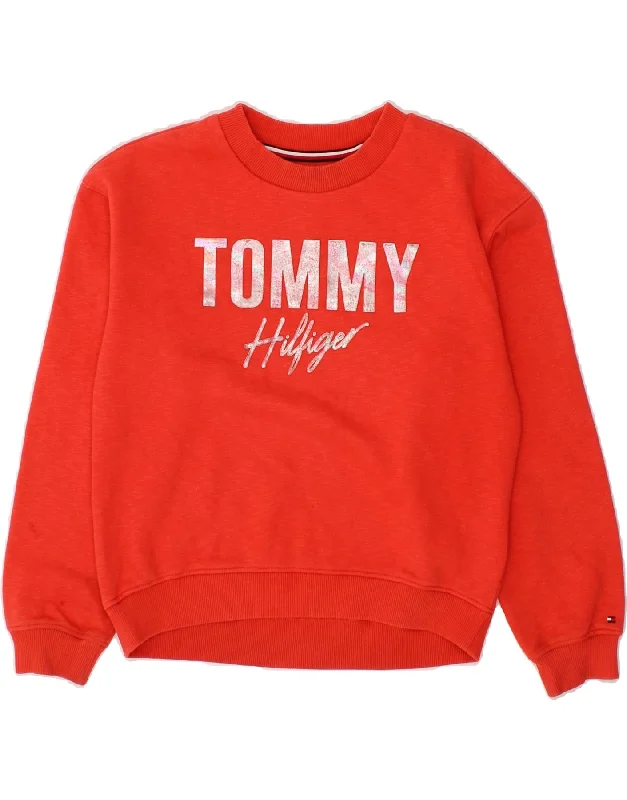 TOMMY HILFIGER Girls Graphic Sweatshirt Jumper 11-12 Years Red Cotton Hoodie with Front Slit Layering Stylish TOMMY HILFIGER Girls Graphic Sweatshirt Jumper 11-12 Years Red Cotton Hoodie with Front Slit Layering Stylish