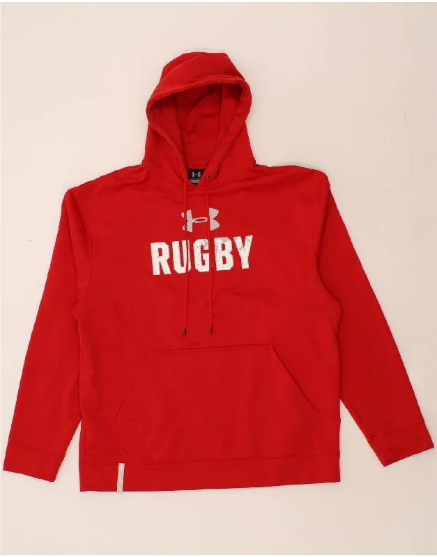 UNDER ARMOUR Mens Graphic Hoodie Jumper XL Red Polyester Hoodie with Crew Neck Simple Timeless