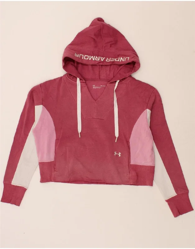 UNDER ARMOUR Womens Crop Hoodie Jumper UK 14 Medium Pink Colourblock Oversized Hoodie Comfort Casual UNDER ARMOUR Womens Crop Hoodie Jumper UK 14 Medium Pink Colourblock Oversized Hoodie Comfort Casual
