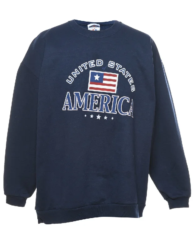 United States America Navy Sweatshirt - XL Hoodie with Longline Fit Extended Stylish United States America Navy Sweatshirt - XL Hoodie with Longline Fit Extended Stylish