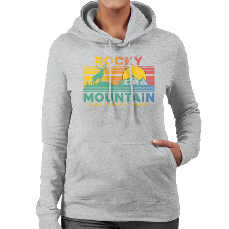 US National Parks Rocky Mountain Sunset Women's Hooded Sweatshirt Cotton Hoodie Fleece Lining Warmth