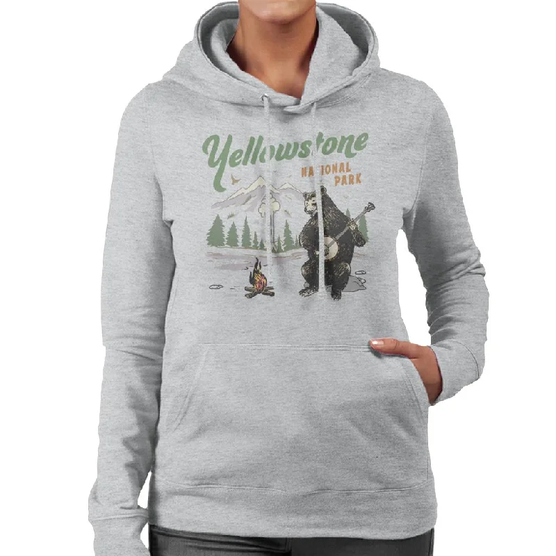 US National Parks Yellowstone Bear Playing Banjo Women's Hooded Sweatshirt Hoodie with Velcro Closure Adjustable Secure