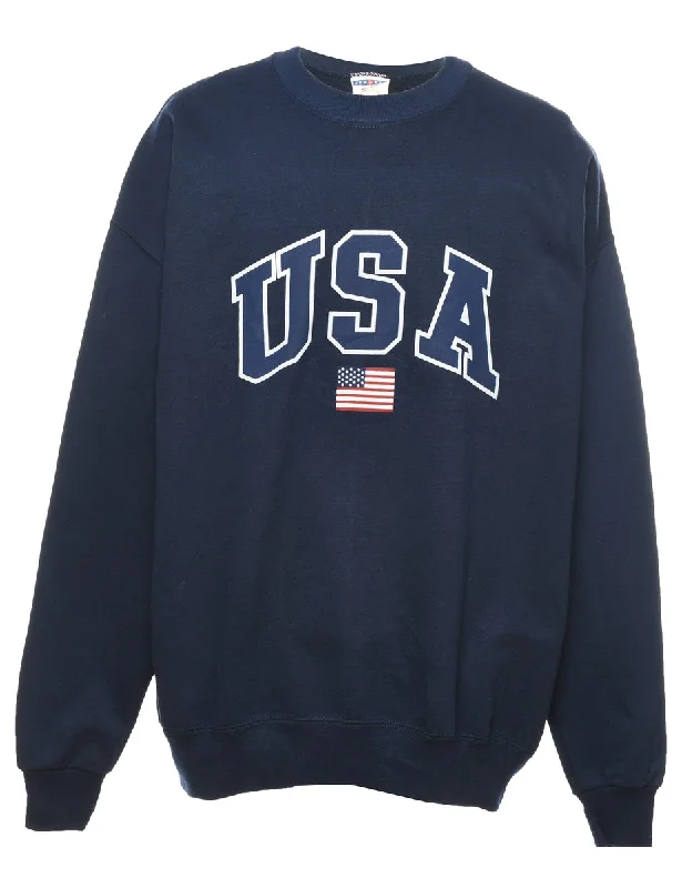 USA Navy, Red & White Sweatshirt - XL Hoodie with Applique Textured Unique