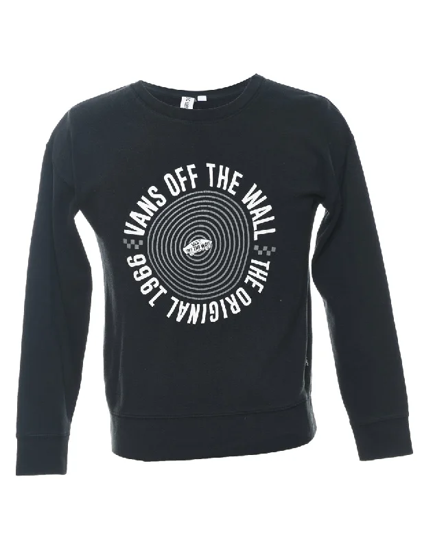 Vans Printed Black & White Sweatshirt - S Cotton Hoodie Fleece Lining Warmth