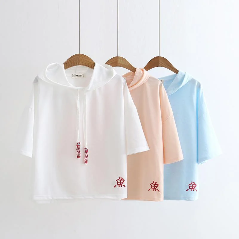Women's Casual Fish Character Embroidered Fish Drawstring Pure Color Hoodies Hoodie with Stripes Bold Sporty Women's Casual Fish Character Embroidered Fish Drawstring Pure Color Hoodies Hoodie with Stripes Bold Sporty