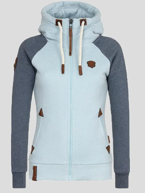 Women's Colorblock Zip-Up Hoodie Hoodie with Illustration Artistic Creative