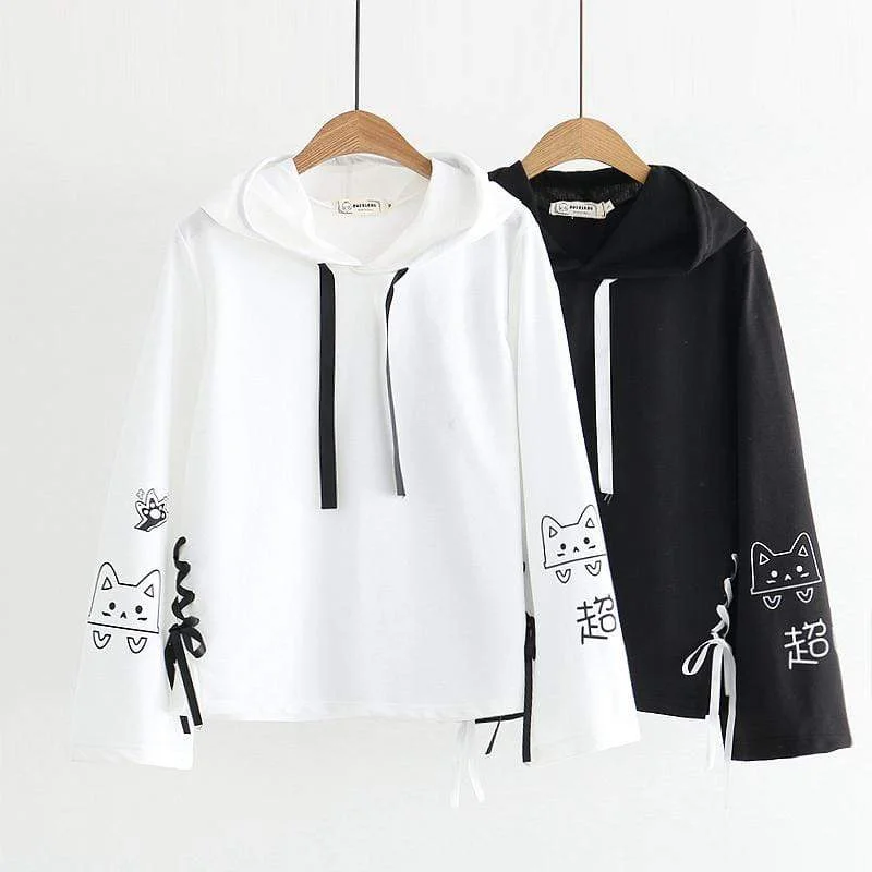 Women's Harajuku Cats Printed Contrast Color Hoodies Hoodie with Embroidery Detailed Premium Women's Harajuku Cats Printed Contrast Color Hoodies Hoodie with Embroidery Detailed Premium